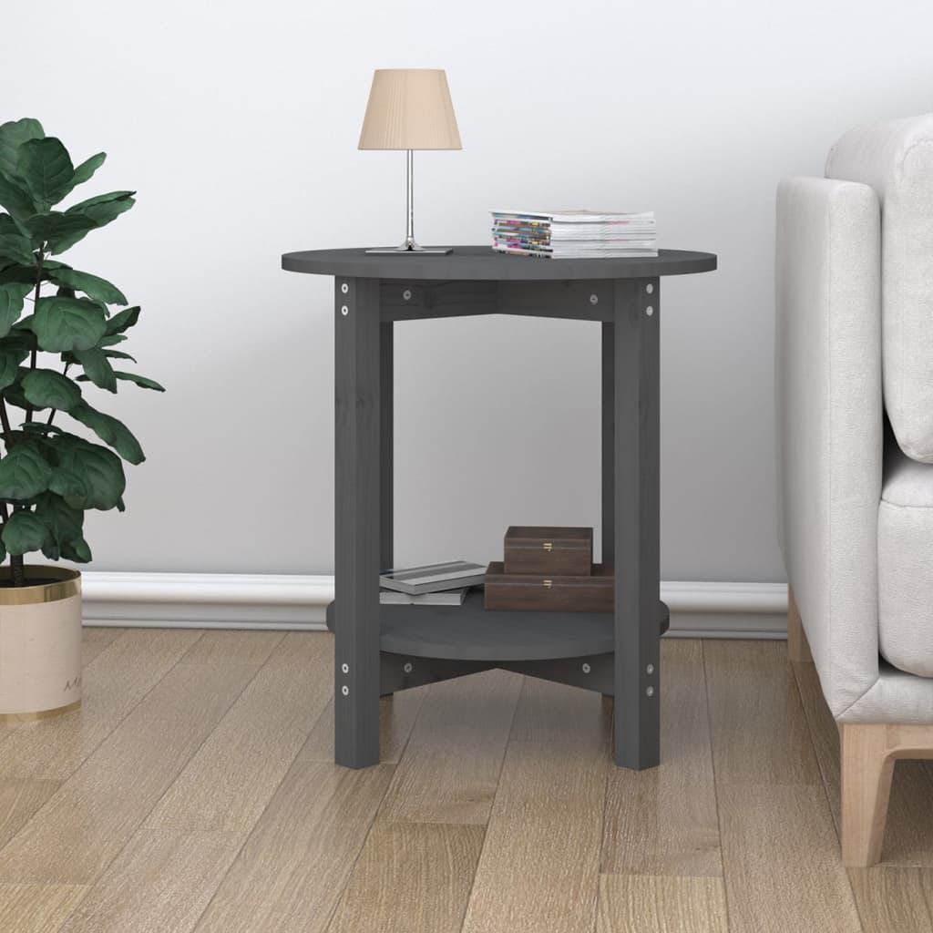 vidaXL Konferenčný stolík sivý Ø 55x60 cm borovicový masív