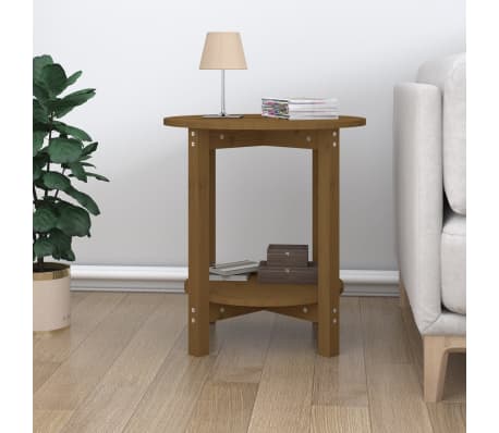 vidaXL Кафе маса, меденокафява, &Oslash; 55x60 см, борово дърво масив