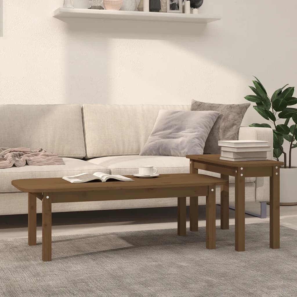 vidaXL 2-tlg. Couchtisch-Set Honigbraun Massivholz Kiefer