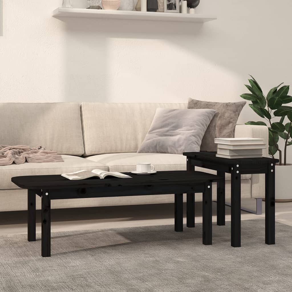 vida XL 2-tlg. Couchtisch-Set Schwarz Massivholz Kiefer