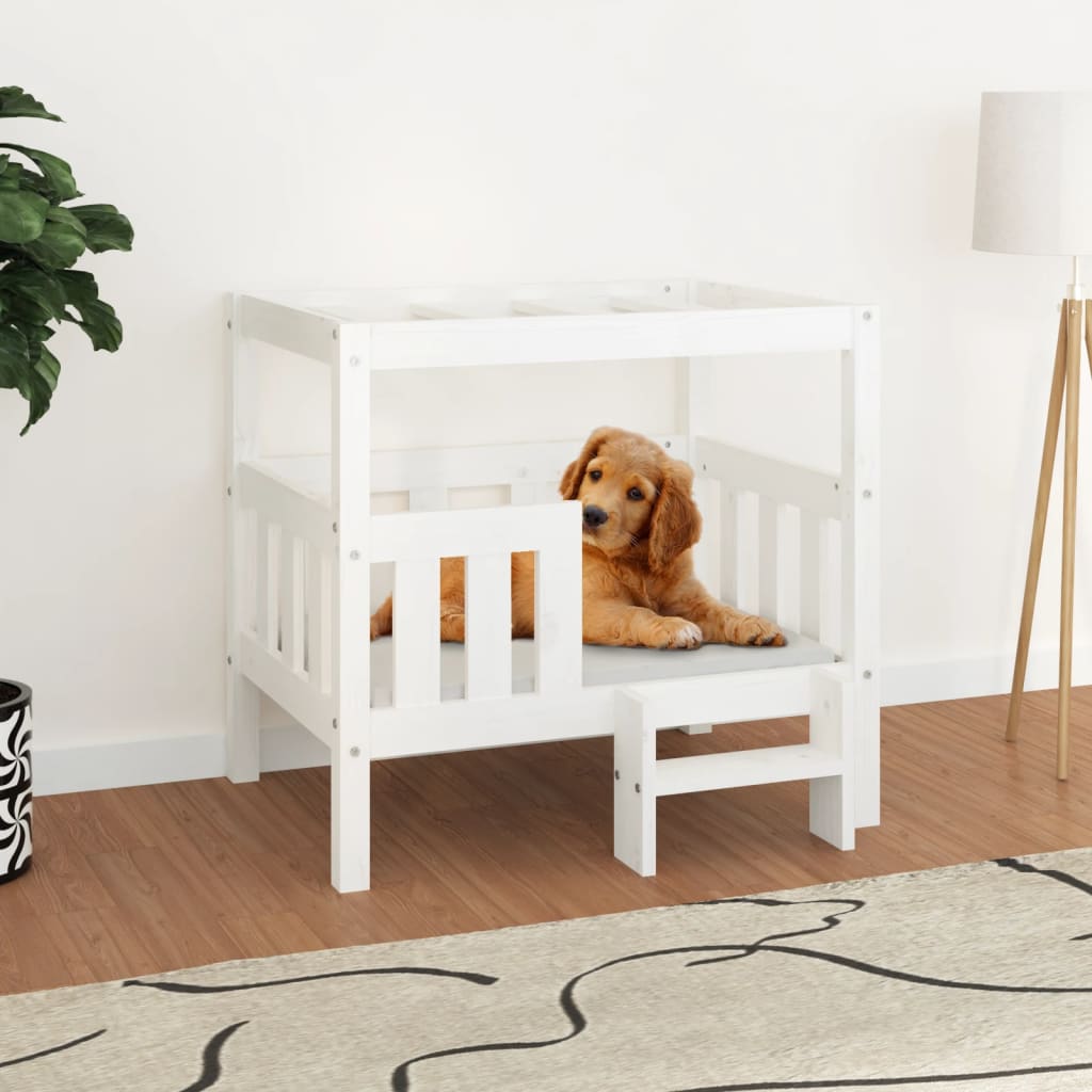 Lit en bois blanc pour chien - 75x60x70 cm