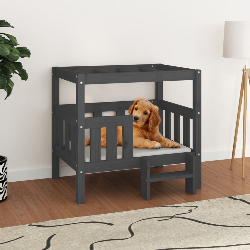 Hundebett Grau 75,5×63,5×70 cm Massivholz Kiefer