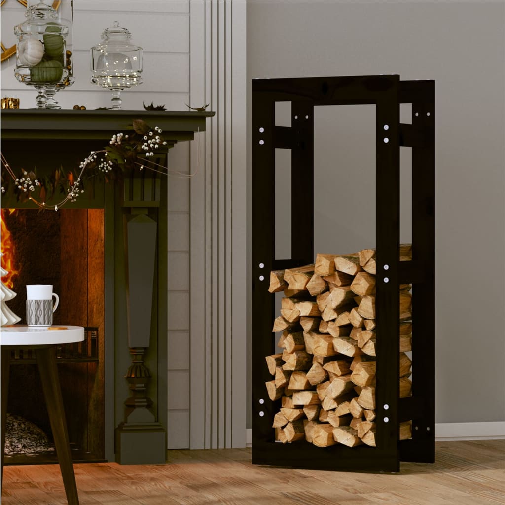 vidaXL Rastel pentru lemne de foc, negru, 41x25x100 cm, lemn masiv pin