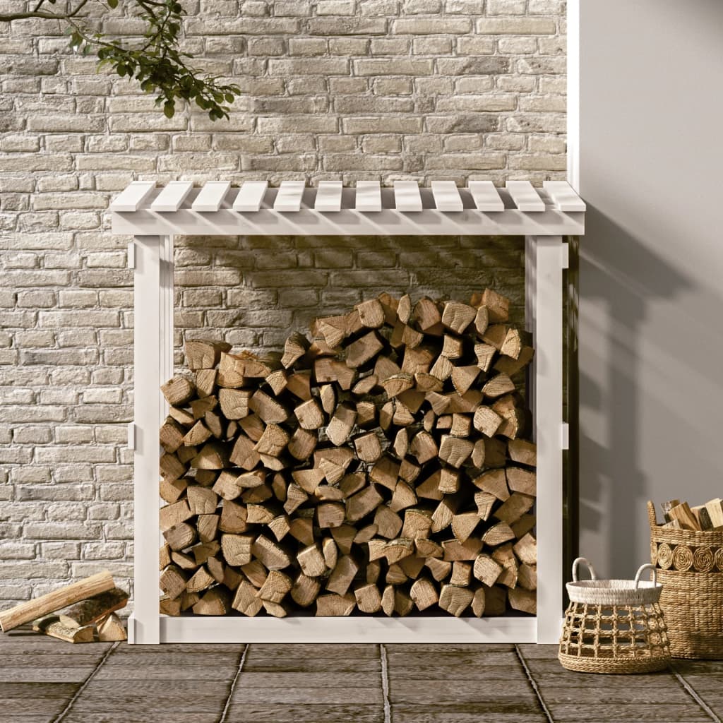 vidaXL Support pour bois de chauffage Blanc 108x64,5x109cm Bois de pin