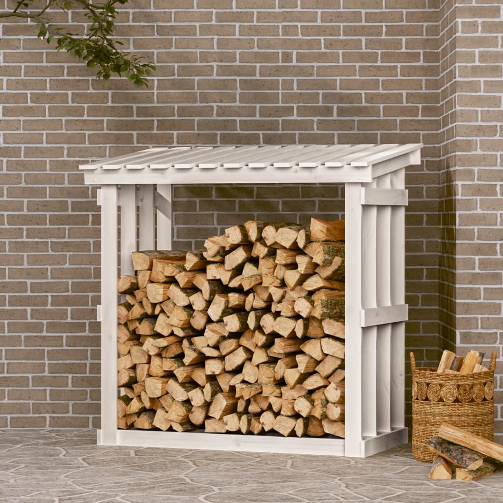 Rastel pentru lemne de foc, alb, 108×64,5x109cm, lemn masiv pin