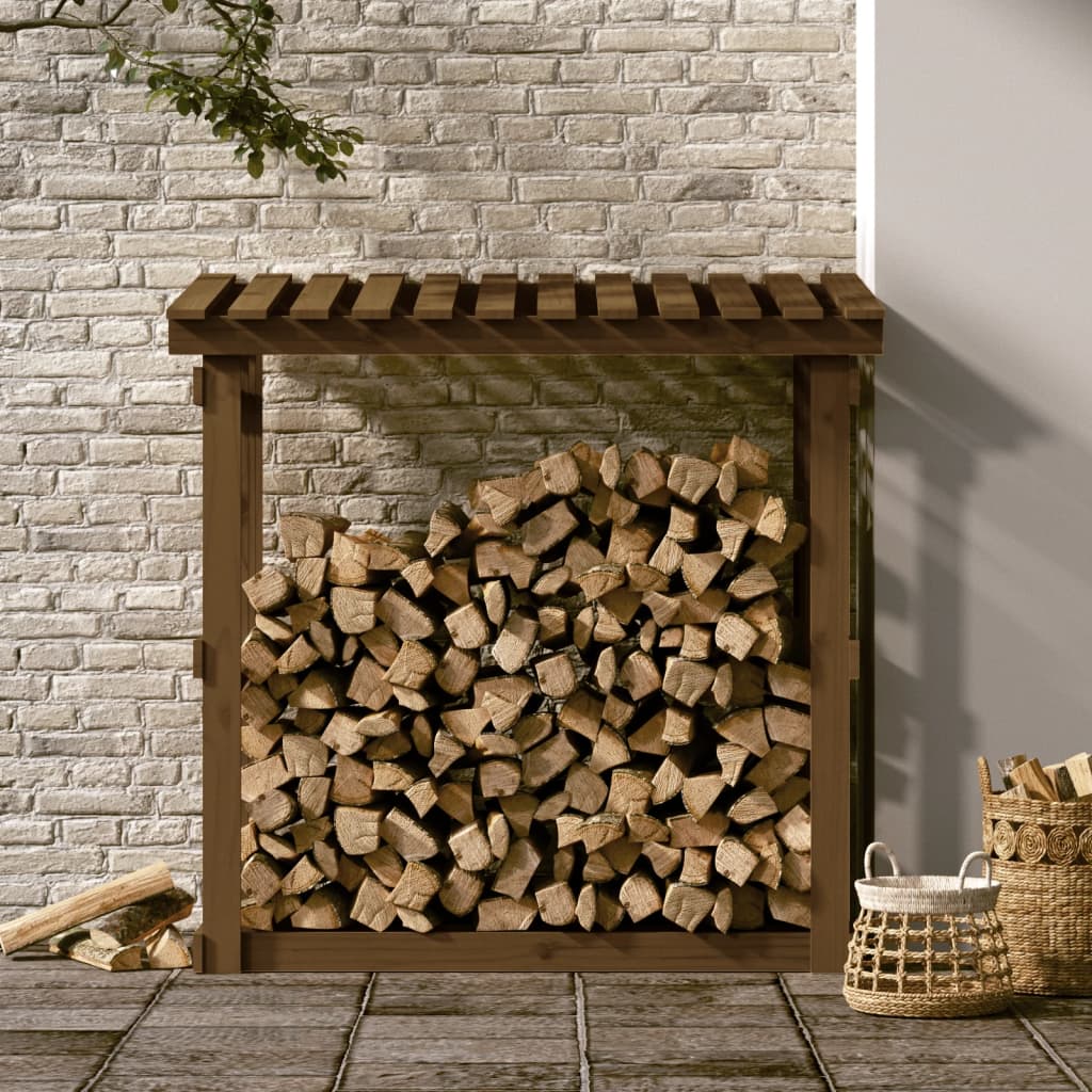 vidaXL Firewood Rack Honey Brown 108x64.5x109 cm Solid Wood Pine