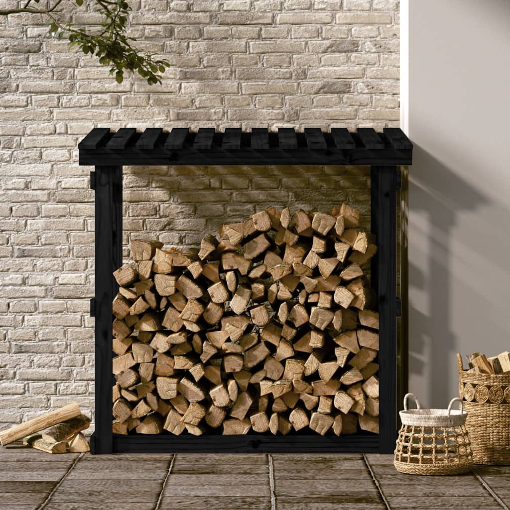 vidaXL Support pour bois de chauffage Noir 108x64,5x109 cm Bois de pin