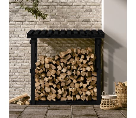 vidaXL Support pour bois de chauffage Noir 108x64,5x109 cm Bois de pin