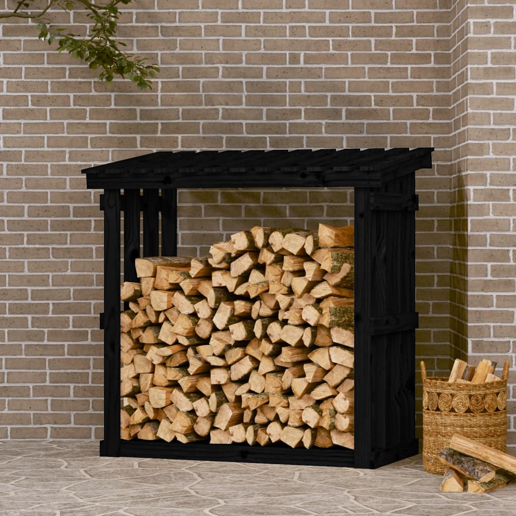 vidaXL Rastel pentru lemne de foc, negru,108x64,5x109cm lemn masiv pin
