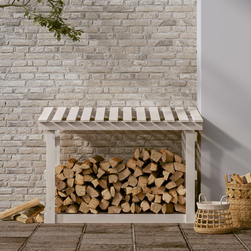 vidaXL Haardhoutrek 108x64,5x77 cm massief grenenhout wit afbeelding