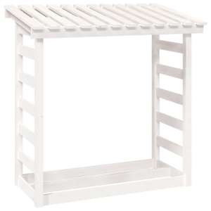 Stojan na dřevo bílý 108x64,5x110 cm masivní borovice - obrázek 2