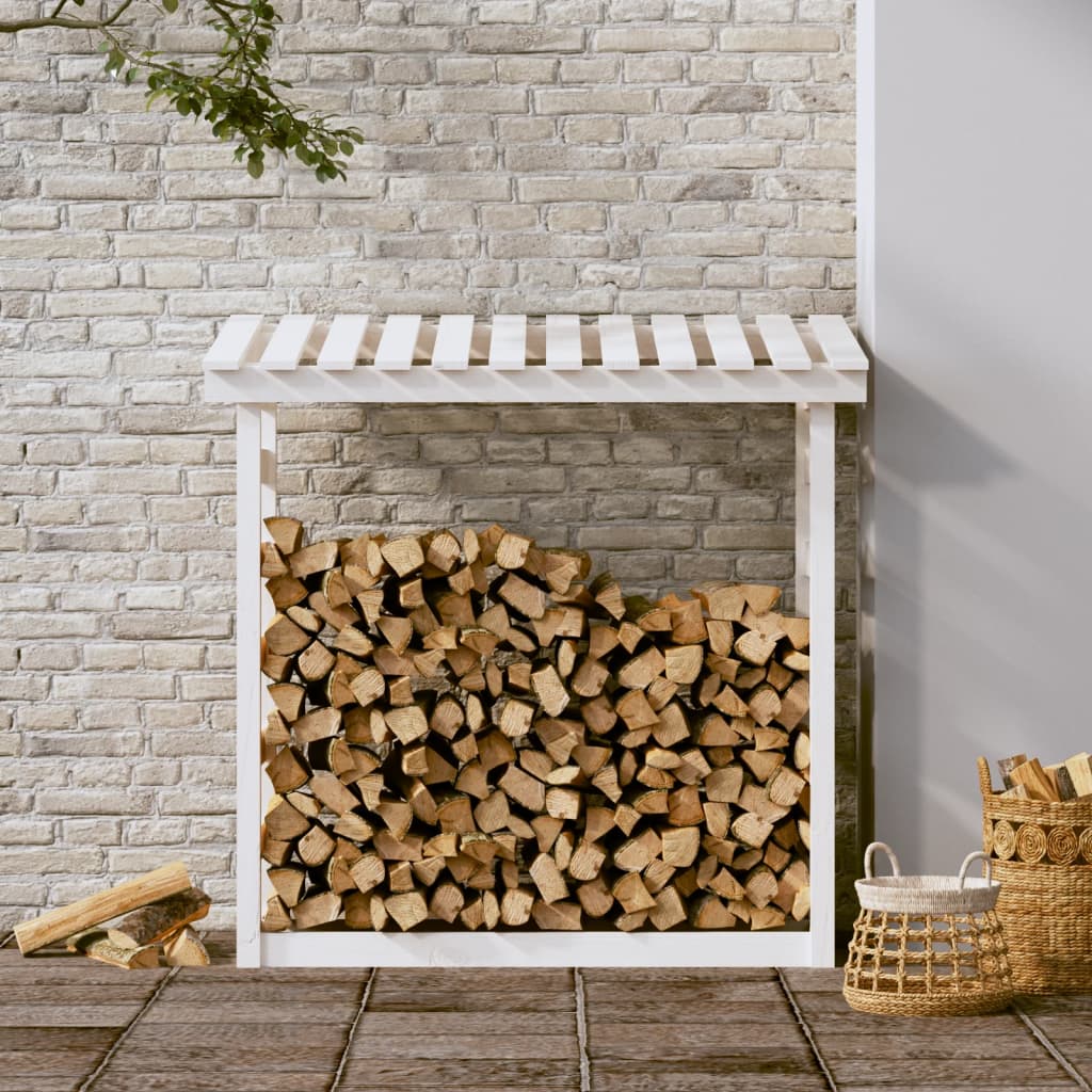 Haardhoutrek 108x64,5x110 cm massief grenenhout wit