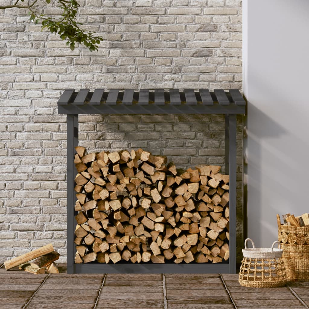 vidaXL Firewood Rack Grey 108x64.5x110 cm Solid Wood Pine