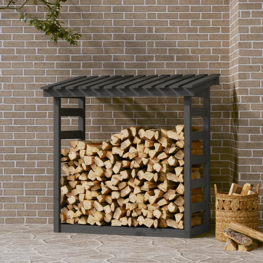 vidaXL Rastel pentru lemne de foc, gri, 108x64,5x110cm, lemn masiv pin