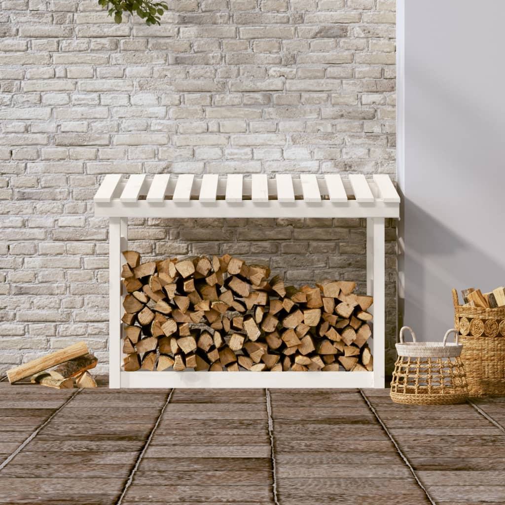 vidaXL Polttopuuteline valkoinen 108x64,5x78 cm täysi mänty