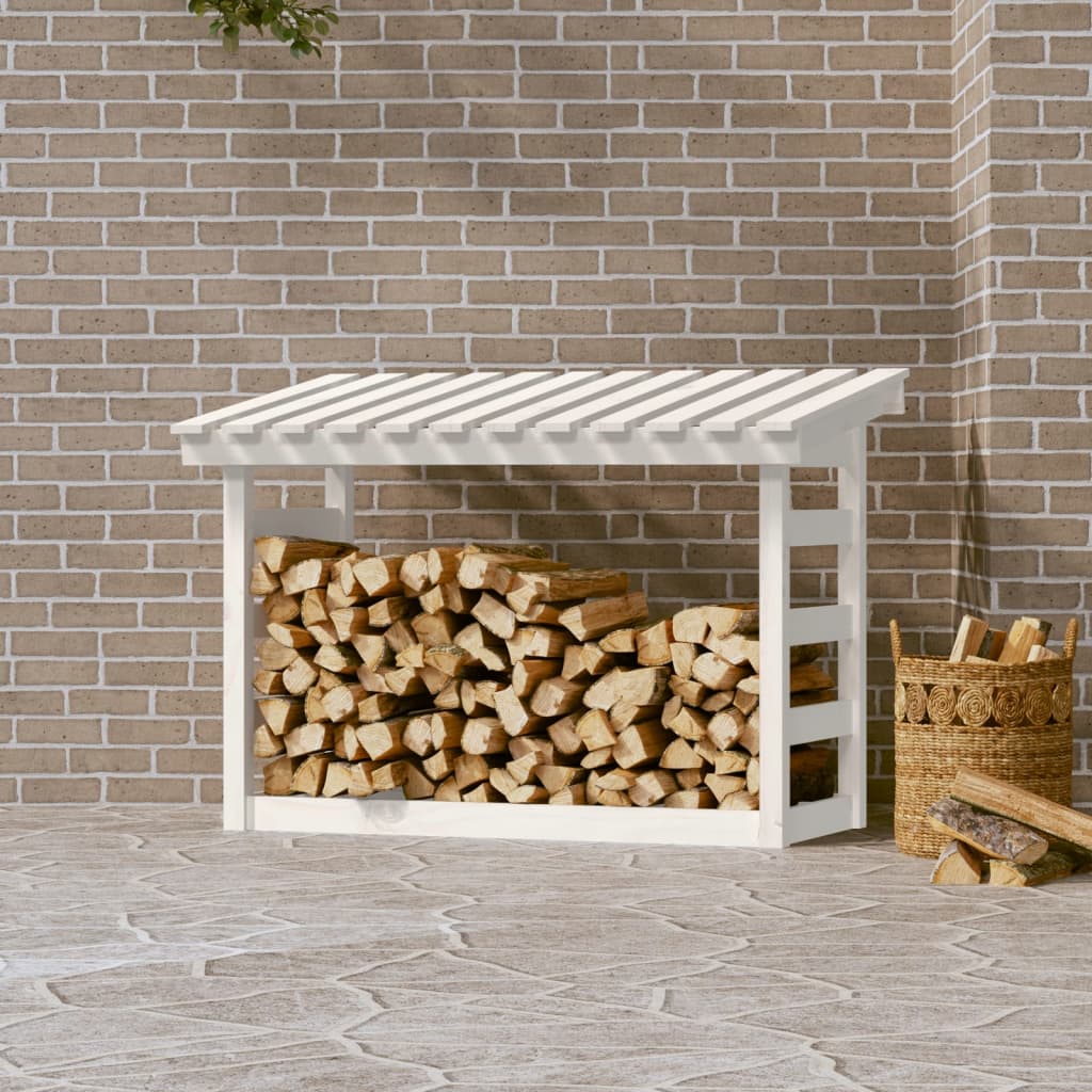 vidaXL Rastel pentru lemne de foc, alb, 108x64,5x78 cm, lemn masiv pin