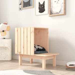 Domeček pro kočky 60 x 36 x 60 cm masivní borové dřevo - obrázek 1