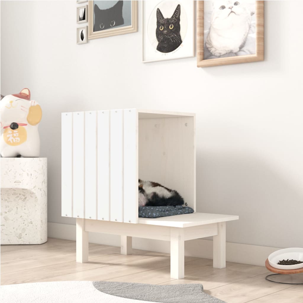 Petrashop  Domeček pro kočky bílá 60 x 36 x 60 cm masivní borové dřevo