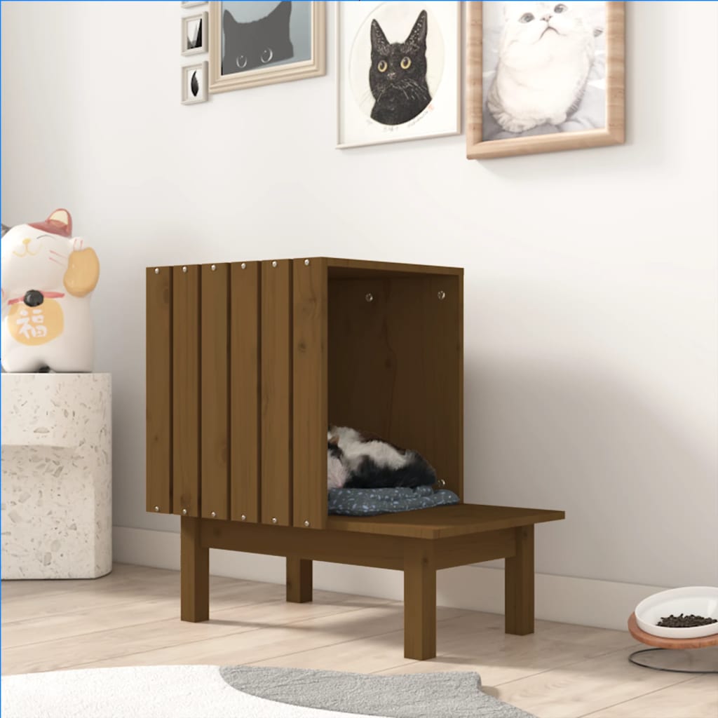 vida XL Katzenhaus Honigbraun 60x 36x 60 cm Massivholz Kiefer