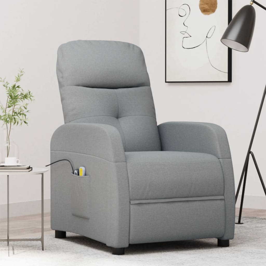 vida XL Massagesessel mit Aufstehhilfe Hellgrau Stoff