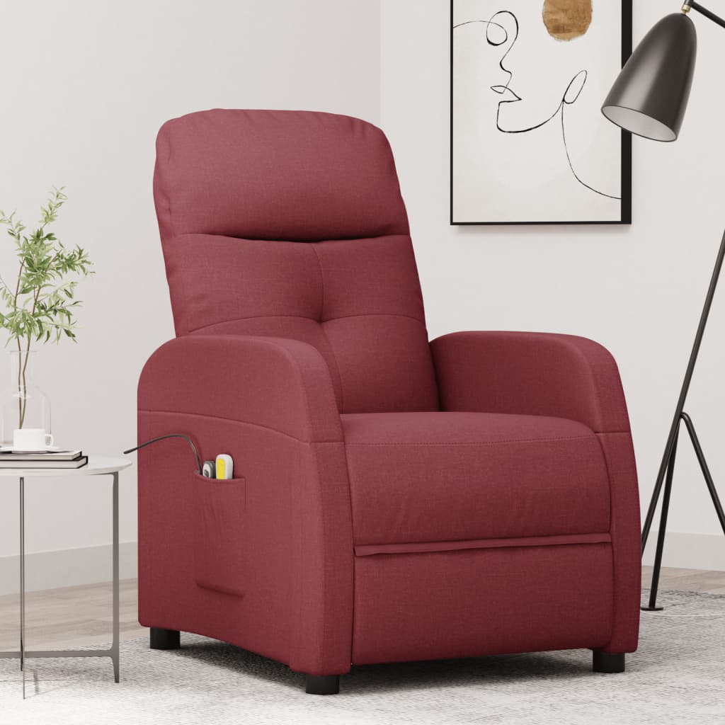 vida XL Massagesessel mit Aufstehhilfe Weinrot Stoff