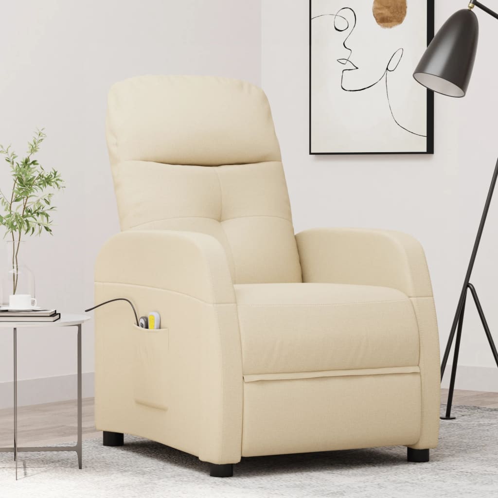 vida XL Massagesessel mit Aufstehhilfe Creme Stoff