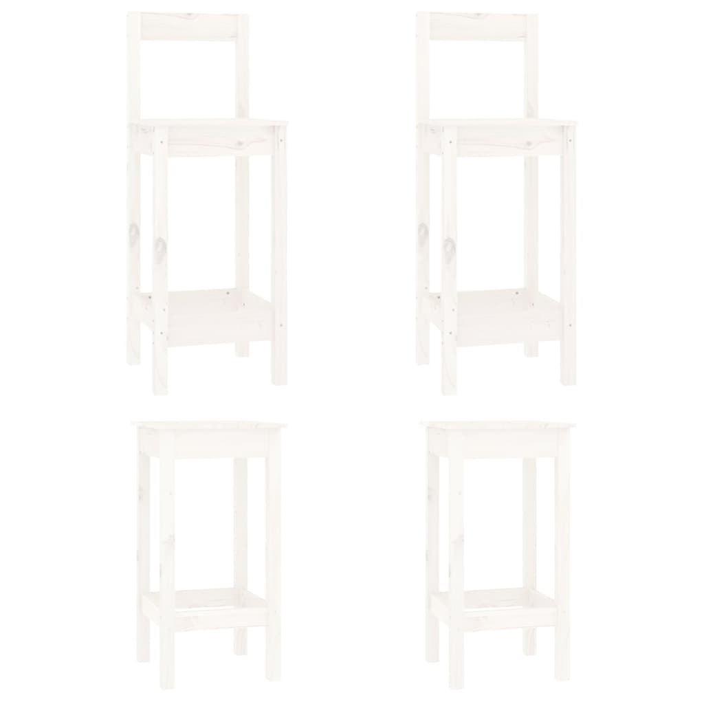  4-dielna súprava barových stoličiek biela borovicový masív