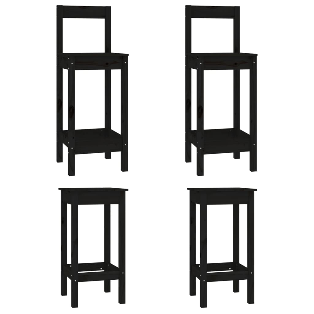  4-dielna súprava barových stoličiek čierna borovicový masív