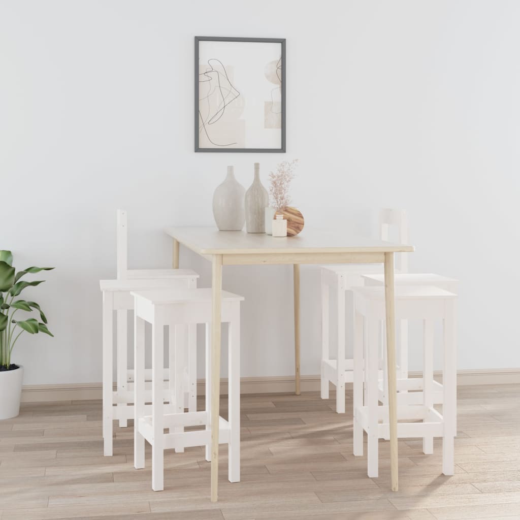 6dílná sada barových židlí bílá masivní borové dřevo