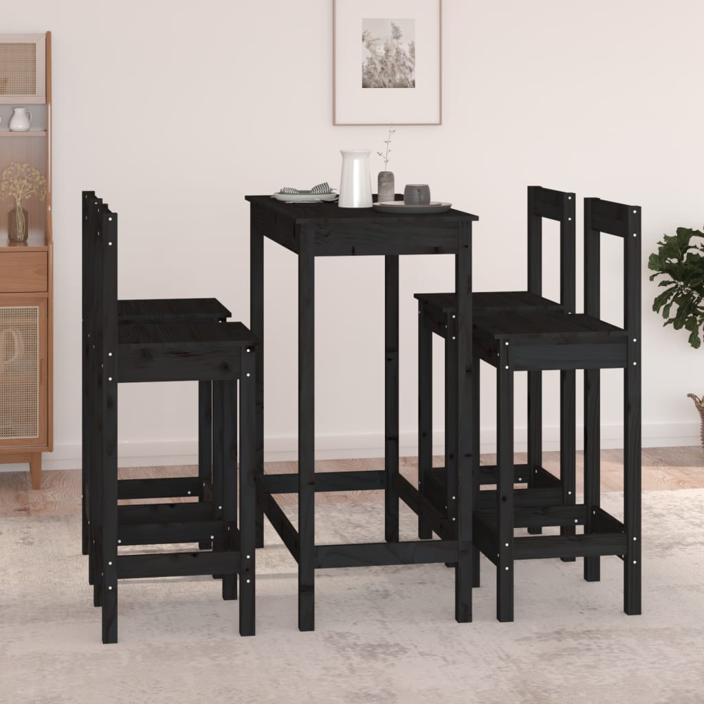 vidaXL Set mobilier de bar, 5 piese, negru, lemn masiv de pin