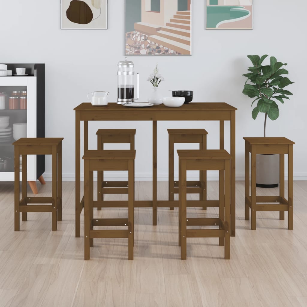 vidaXL 7-tlg. Bar-Set Honigbraun Massivholz Kiefer