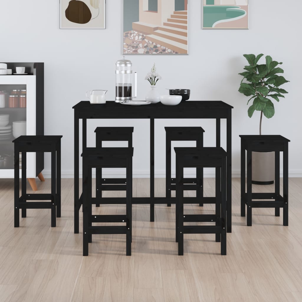 Baro baldų komplektas, 7 dalių, juodas, pušies medienos masyvas | Stepinfit