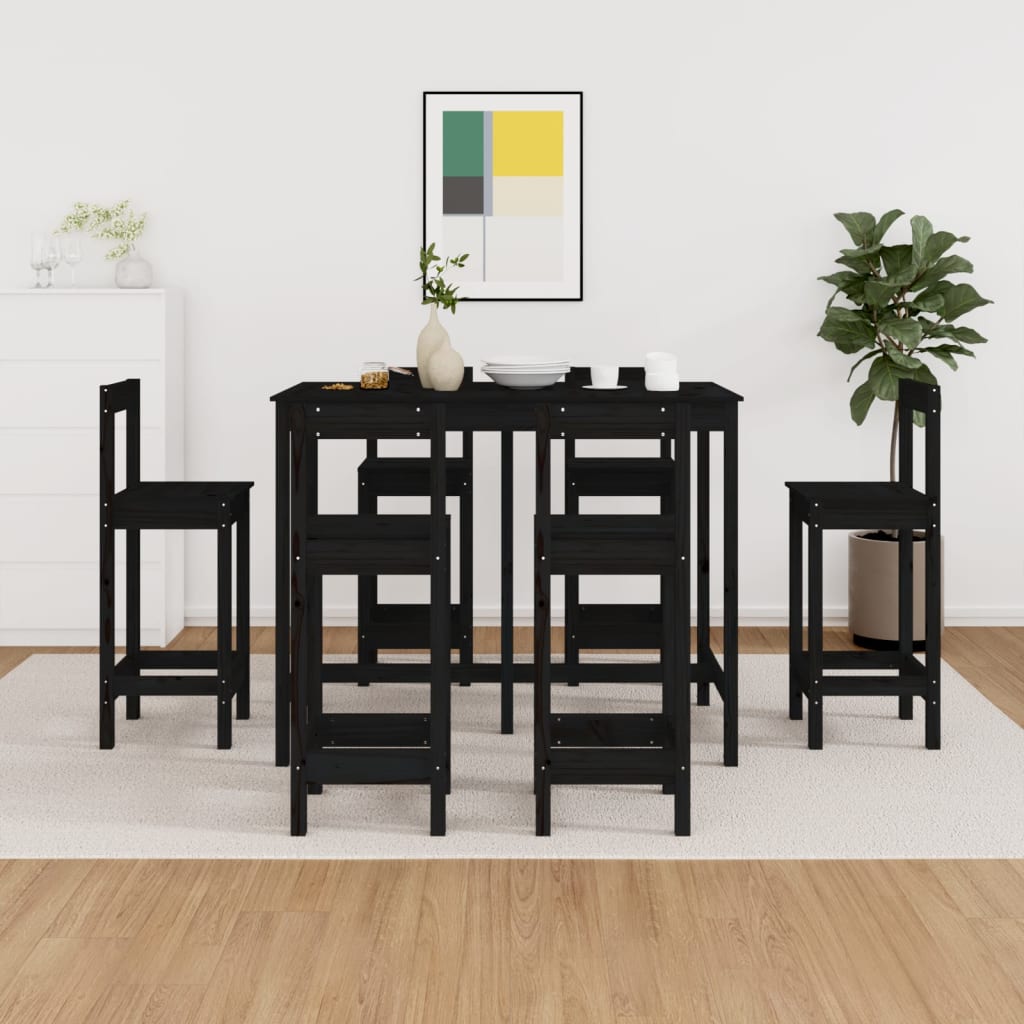 vidaXL Ensemble de bar 7 pcs Noir Bois de pin massif