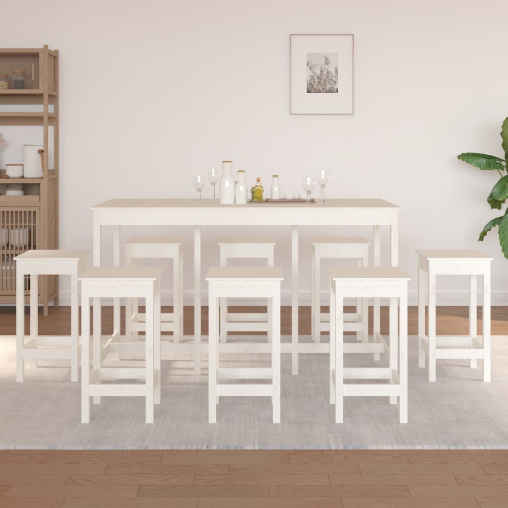 vidaXL Set mobilier de bar, 9 piese, alb, lemn masiv de pin