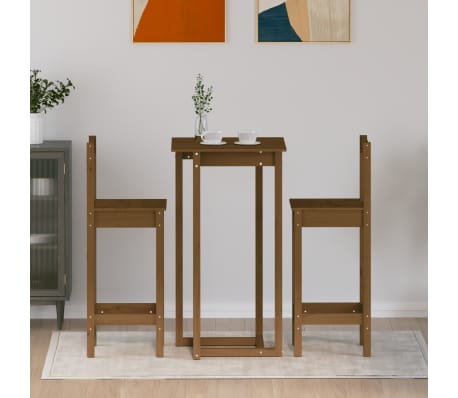 vidaXL 3 Piece Bar Set Honey Brown Solid Wood Pine