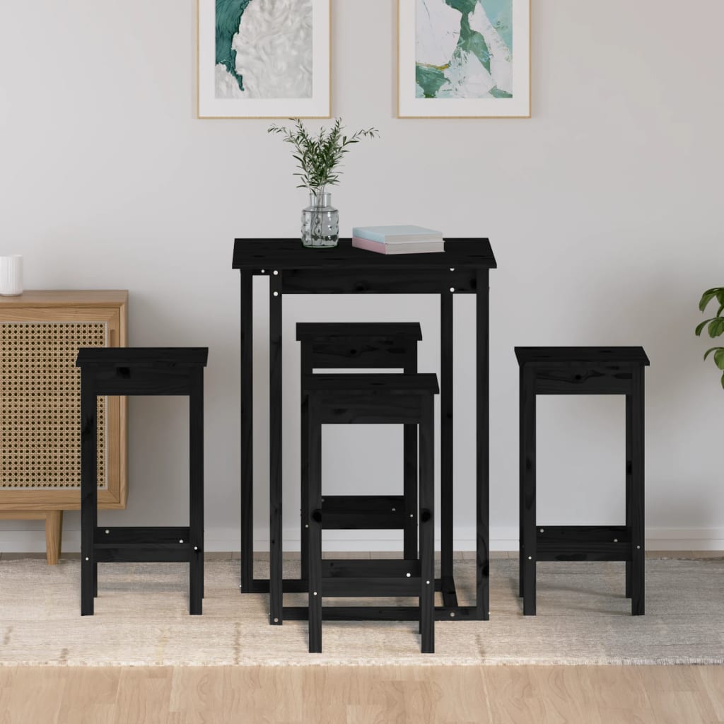 vidaXL Set mobilier de bar, 5 piese, negru, lemn masiv de pin