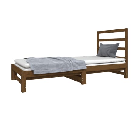 vidaXL Utdragbar dagb&auml;dd honungsbrun 2x(90x190) cm massiv furu