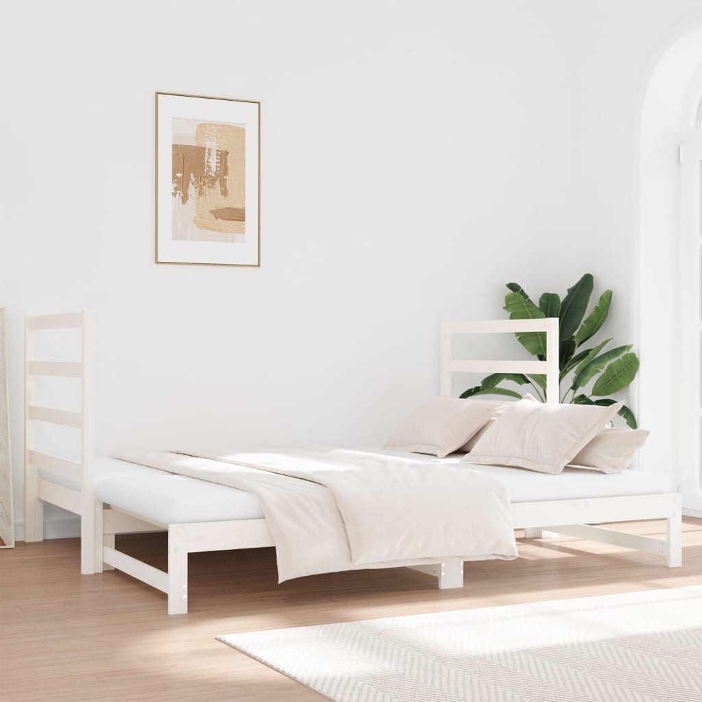 Fehér tömör fenyőfa kihúzható kanapéágy 2x(90x190) cm 