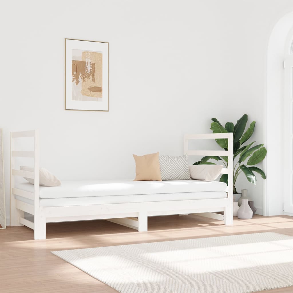 Fehér tömör fenyőfa kihúzható kanapéágy 2x(90x190) cm 