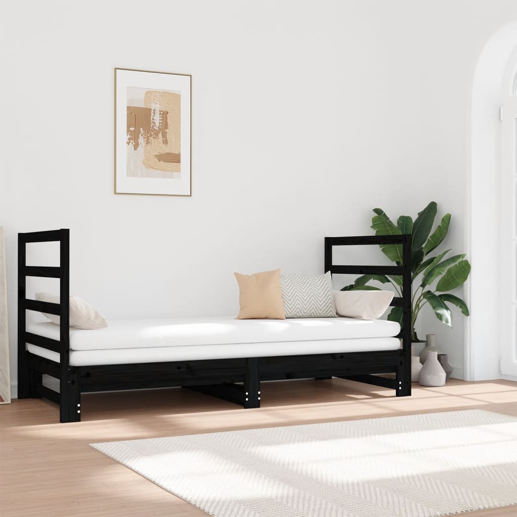 Unico Design Dormeuse Estraibile Nera 2x(90x190) cm Legno Massello di Pino  195,5x182x30 cm Magnifico it - Nero35284