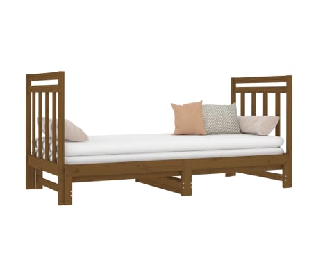 vidaXL I&scaron;traukiama lova, medaus ruda, 2x(90x190)cm, pu&scaron;ies masyvas