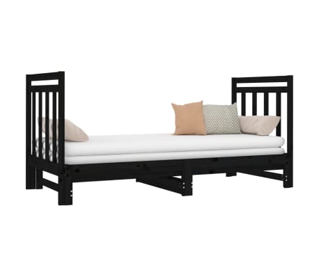 vidaXL I&scaron;traukiama lova, juoda, 2x(90x190)cm, pu&scaron;ies medienos masyvas