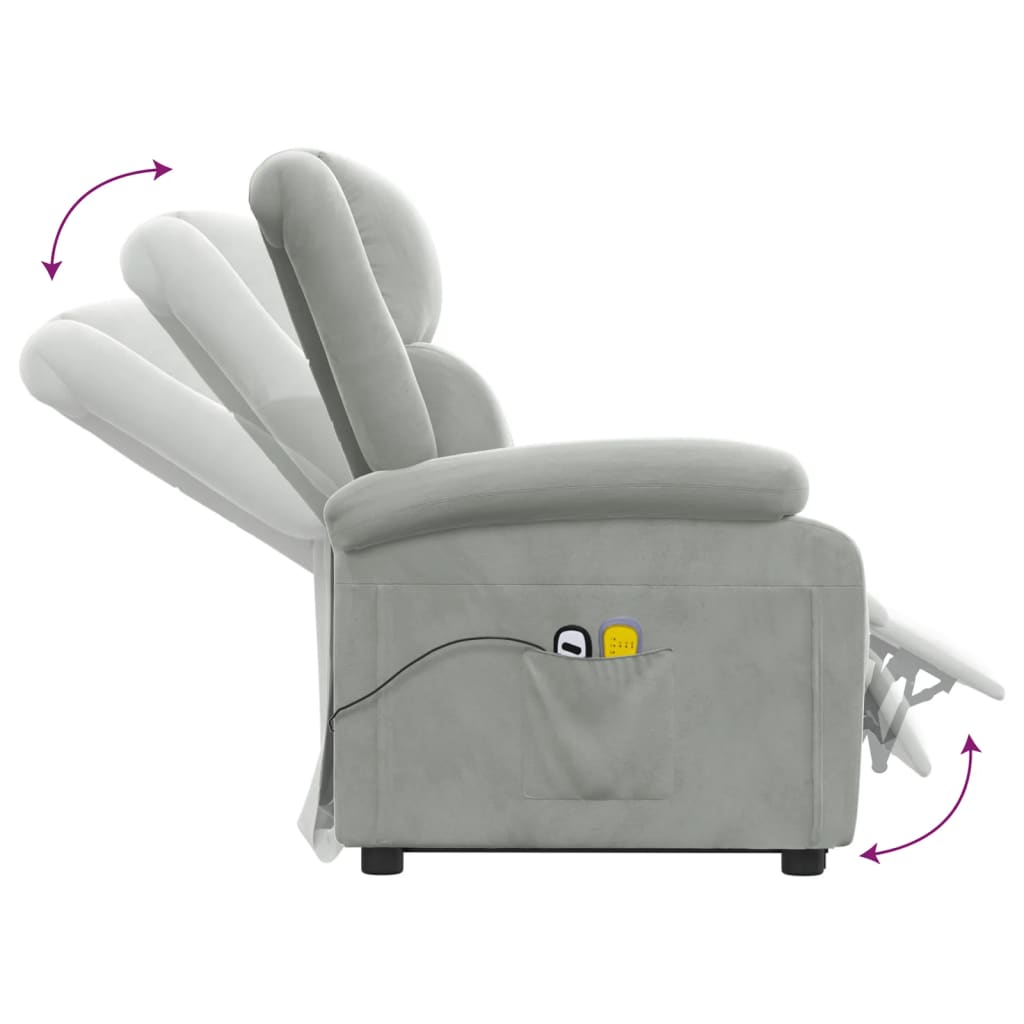Atsistojantis masažinis krėslas, šviesiai pilkas, aksomas | Stepinfit