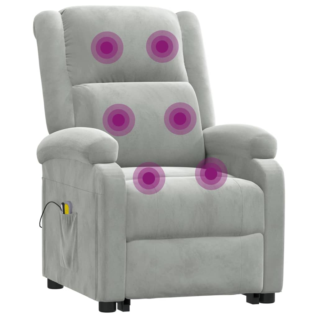 Atsistojantis masažinis krėslas, šviesiai pilkas, aksomas | Stepinfit