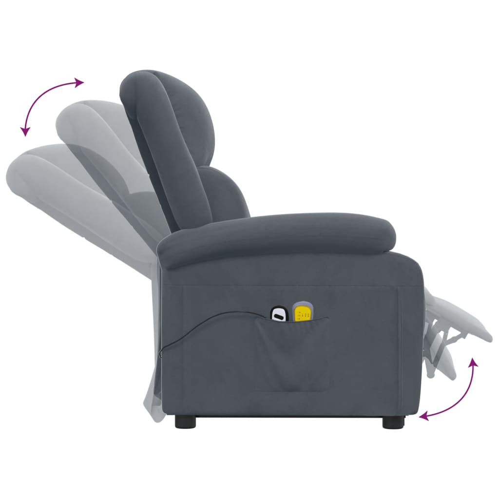 Atsistojantis masažinis krėslas, tamsiai pilkas, aksomas | Stepinfit