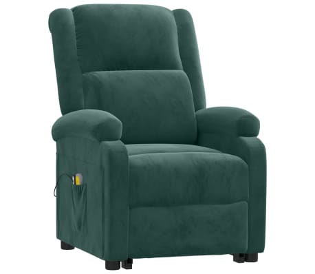 vidaXL Sillón de masaje elevable terciopelo verde oscuro