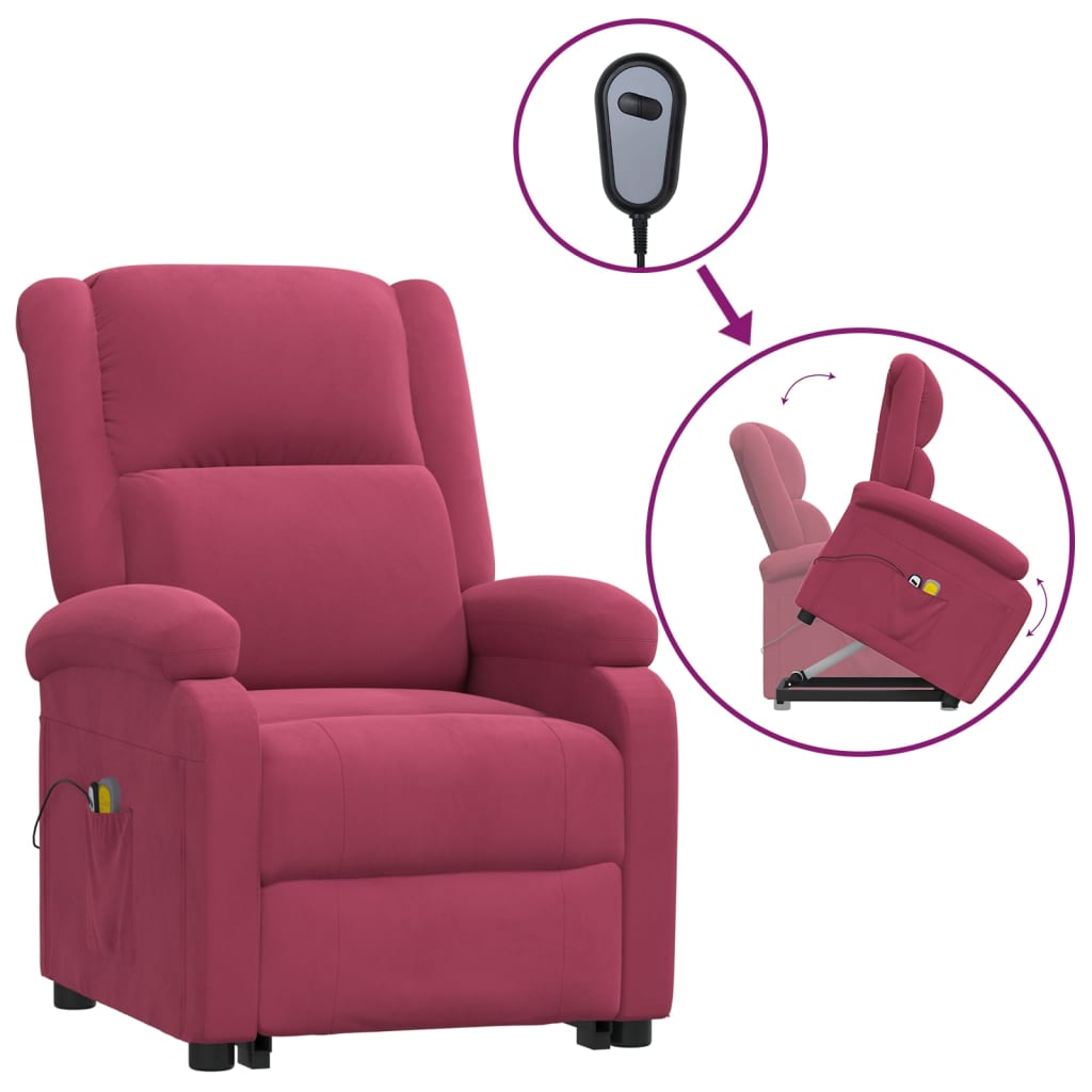 Atsistojantis atlošiamas masažinis krėslas, vyno, aksomas | Stepinfit
