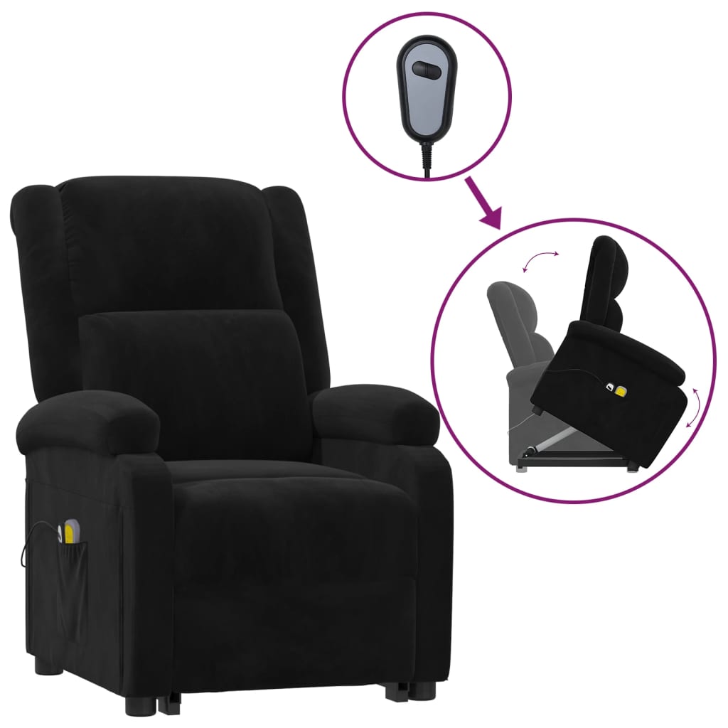 Atsistojantis atlošiamas masažinis krėslas, juodas, aksomas