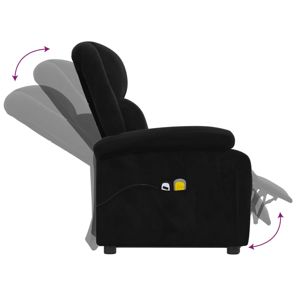 Atsistojantis atlošiamas masažinis krėslas, juodas, aksomas | Stepinfit