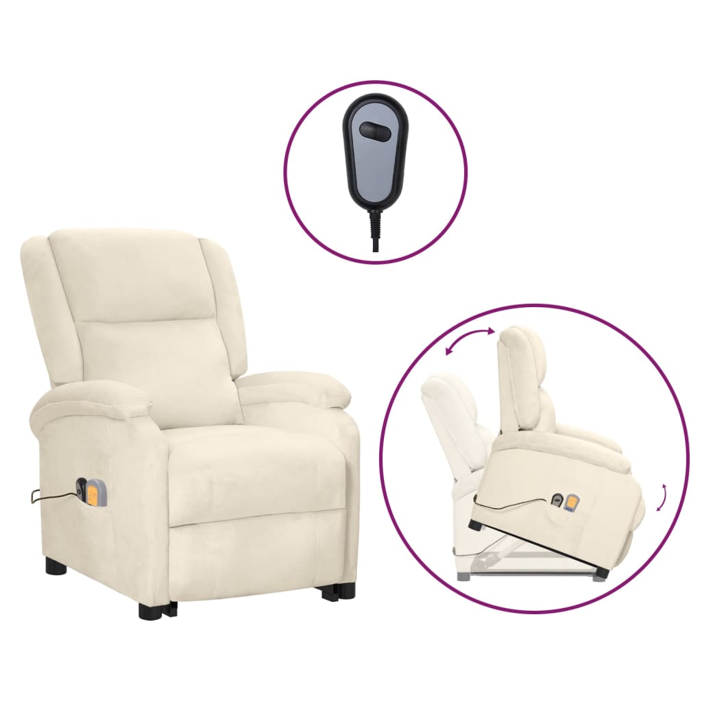 Atsistojantis atlošiamas masažinis krėslas, kreminis, aksomas | Stepinfit